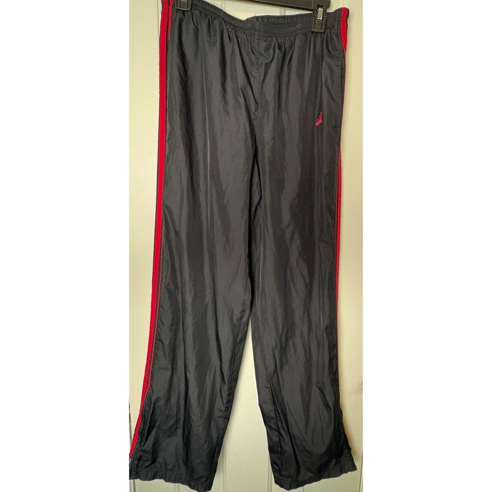 Adidas Track Pants Mens L Black Red Stripe Vintage Y2K Zip Ankle